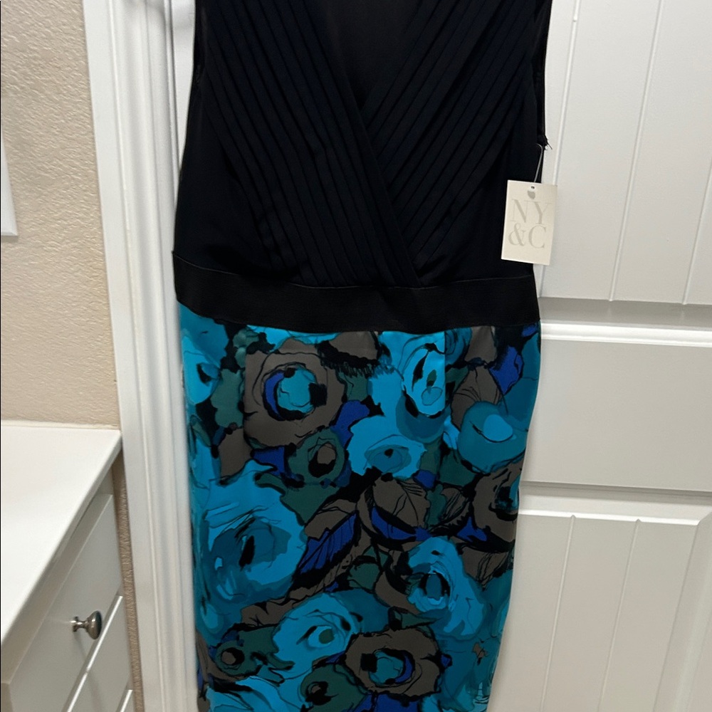New York & Company Black and Blue Floral Midi Dress